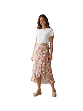 Cupcakes & Cashmere Roxanne Floral Wrap Midi Skirt S Boho Spring Ruffled Hem